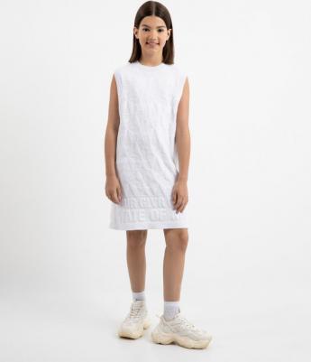 Платье вязаное без рукавов белое для девочек (140)