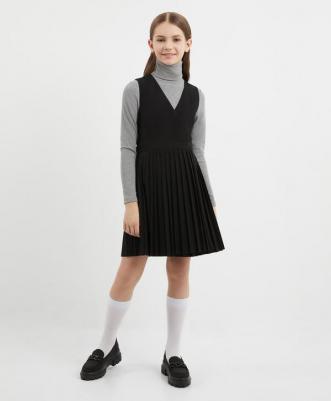 Сарафан текстильный с запахом черный для девочки, 134, 224GSGC2504