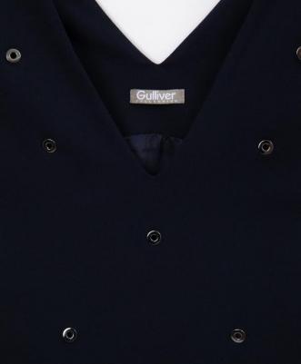 Сарафан трикотажный с люверсами синий для девочки (164) – фото 4