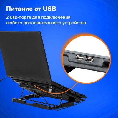 Подставка для ноутбука с охлаждением, 2 порта USB-A, LED-подсветка, 352х252 мм, 513617 – фото 13