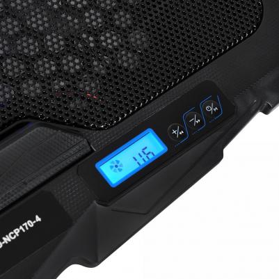 Подставка для ноутбука D-NCP170-4, 17", 390х280х28 мм, 2хUSB, вентиляторы 4 х 70/125 мм, 750г, черный – фото 1