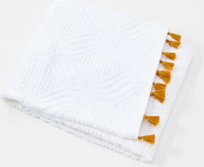 Полотенце банное для ванной 70х140 см из коллекции Essential для тела хлопковое белое с кисточками цвета карри TK23-BT0005 – фото 10