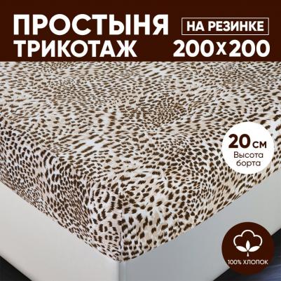 Простынь на резинке 200х200 (борт 20 см) трикотажная Леопард