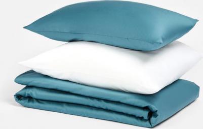 Комплект постельного белья Евро компаньон, сатин-гладь темно-зеленый+белый