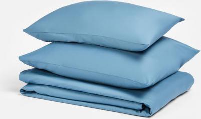 Постельное белье Евро комплект из сатина, 100% хлопок, однотонный синий