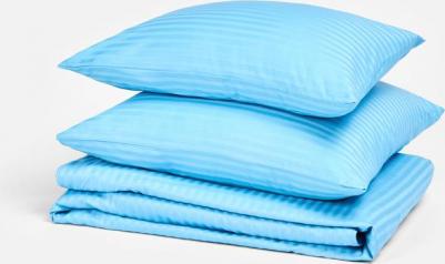 Постельное белье семейный комплект из сатин-cтрайп, однотонный голубой, 100% хлопок