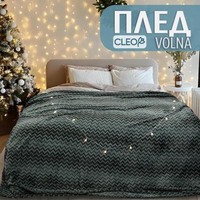 Плед 180х200 двуспальный пушистый велсофт Volna зигзаг зеленый – фото 1