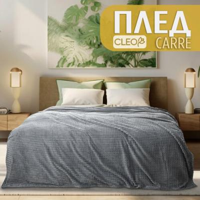 Плед CARRE велсофт пушистый серый 200х220 евро – фото 1