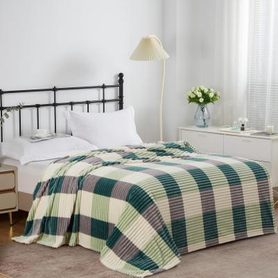 Плед Orrizonte Print 150х200 полуторный зеленый в клетку пушистый велсофт – фото 1