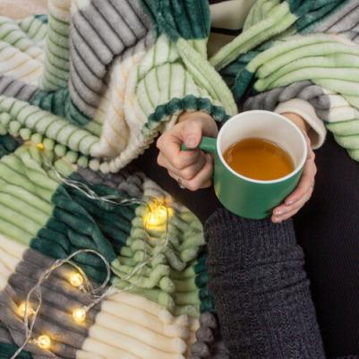 Плед Orrizonte Print 150х200 полуторный зеленый в клетку пушистый велсофт