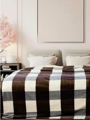 Плед Orrizonte Print 180х200 двуспальный шоколадный в клетку пушистый велсофт – фото 1