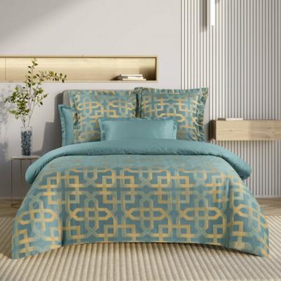 Постельное белье евро, пододеяльник на молнии Эстетика "Бенедикт", сатин жаккард, бирюза – фото 2