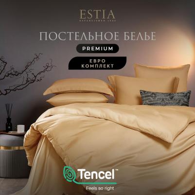 Комплект постельного белья ОРНЕЛЛА Евро тенсель Бежевый – фото 4