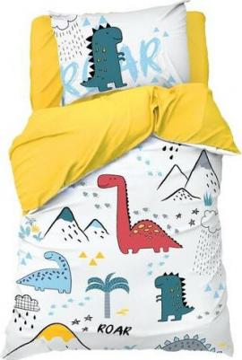 Комплект постельного белья Dinoparty, 1.5-спальное, бязь, белый/желтый