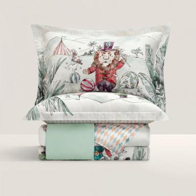 Комплект постельного белья Циркус Полуторный зелено-бежевый