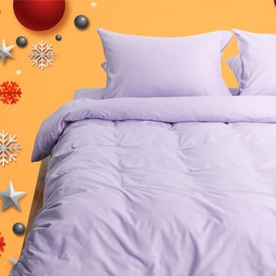 Постельное белье на молнии однотонное, Лавандовый, евро, наволочки на молнии 50х70, 100% хлопок, перкаль