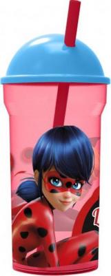 Стакан с соломинкой и крышкой-полусферой прозрачный, 460 мл, Леди Баг