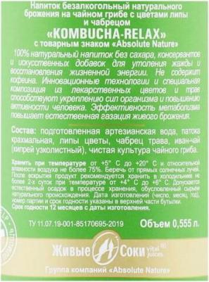 Напиток натурального брожения Nature Kombucha-Relax с цветами липы и чабрецом безалкогольный, 0,555 мл – фото 3