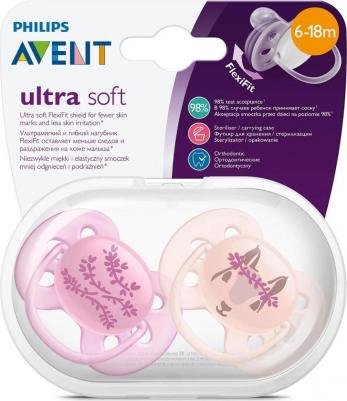 Пустышка ultra soft для девочки 6-18 мес 2 шт, с футляром для хран. и стер 8710103938606 – фото 1