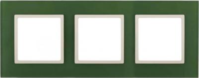 14-5103-27 14-5103-27 Рамка на 3 поста, стекло, Elegance, зелёный+сл.кость, цена за 1 шт – фото 1