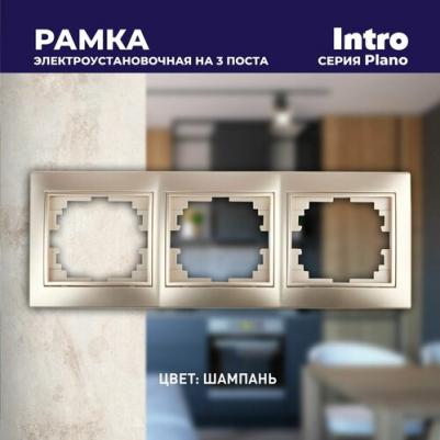 1-503-04 Рамка для розеток и выключателей Plano 1-503-04 на 3 поста горизонтальная, СУ, шампань, цена за 1 шт