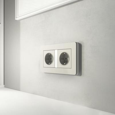 Рамка для розетки и выключателя на 2 поста Split W0023067 soft-touch дымчатый/белый – фото 1