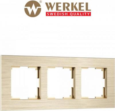 Рамка для розетки/выключателя из металла на 3 поста AluMax W0033511 шампань – фото 2