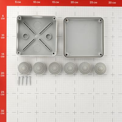 Коробка распределительная для открытой установки 100х100х50 мм 6 вводов серая IP55 с крышкой с саморезами атмосферостойкая – фото 1