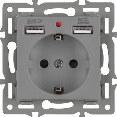 Механизм розетки с заземлением на 1 пост, совместим с рамками серий VERSA/GLARE/PRESTO. Помимо основного разъема, так же предусмотрено два выхода USB