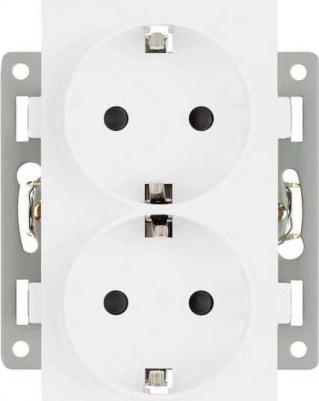 Механизм сдвоенной розетки с заземлением на 2 поста, совместим с рамками вертикального ориентирования монтажа серий VERSA/GLARE/PRESTO. Встраиваемый 4650168582748 – фото 1