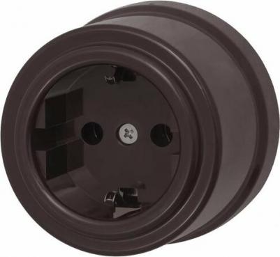 Розетка 1-м ОП Лизетта 16А IP20 ретро с заземл. ABS-пластик корич. B1-101-22