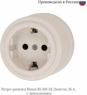 Розетка 1-м ОП Лизетта 16А IP20 ретро с заземл. ABS-пластик корич. B1-101-22 – фото 6