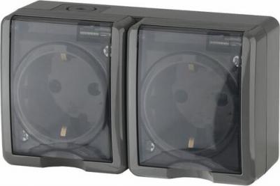 11-2403-03 11-2403-03 Розетка 2х2P+E IP54, 16A-250В, ОУ, Эксперт, серый, цена за 1 шт