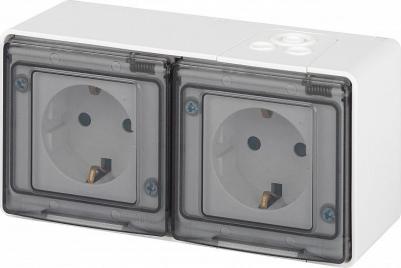 11-2504-01 Розетка Эксперт 11-2504-01 2х2P+E гориз. IP55, шторки, 16A-250В, ОУ, белый, цена за 1 шт – фото 1