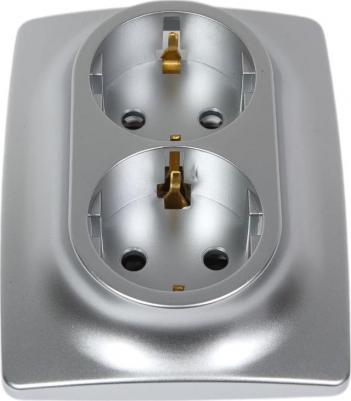 12-2108-03 12-2108-03 Розетка 2X2P+E Schuko со шторками, 16A-250В, IP20, Эра12, алюминий, цена за 1 шт – фото 1