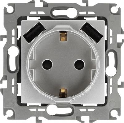 12-4109-03 12-4109-03 Розетка 2P+E 16A-250В, штор. с 2xUSB 5В-3А, Эра12, алюминий, цена за 1 шт