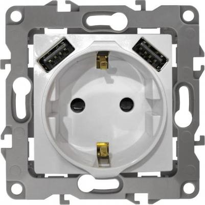 14-4109-03 14-4109-03 Розетка 2P+E 16A-250В, штор. с 2xUSB 5В-3А, Elegance, алюминий, цена за 1 шт – фото 1