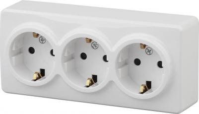 штепсельная Розетка Эксперт 11-2208-01 трехместная с заземлением 16А IP20 открытого монтажа белая