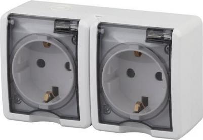 штепсельная Розетка Эксперт 11-2403-01 двухместная с заземлением 16А IP54 открытого монтажа белая