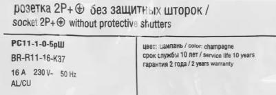 BRITE Розетка 1-местная с заземлением без защитных шторок 16А РС11-1-0-БрШ шампань, цена за 1 шт – фото 2