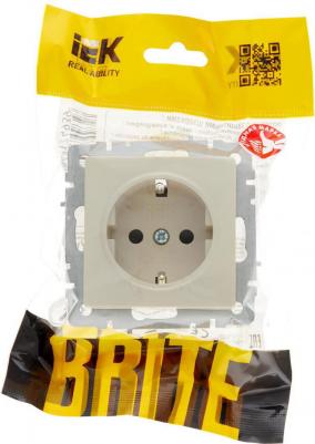 BRITE Розетка 1-местная с заземлением с защитными шторками 16А РС14-1-0-БрКр бежевый, цена за 1 шт – фото 1