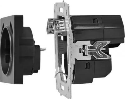 BRITE Розетка 1-местная с заземлением с защитными шторками 16А с USB A+A 5В 2,1А РЮш10-1-БрЧ черный, цена за 1 шт – фото 5