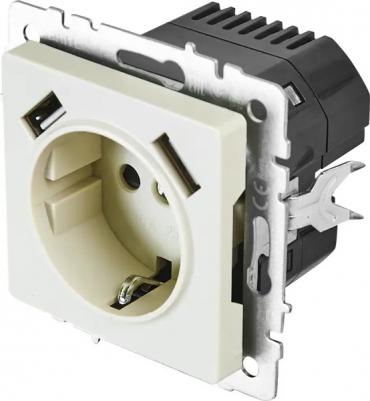 BRITE Розетка 1-местная с заземлением с защитными шторками 16А с USB A+A 5В 2,1А РЮш10-1-БрКр бежевый, цена за 1 шт – фото 1