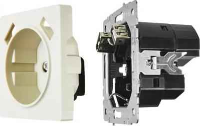 BRITE Розетка 1-местная с заземлением с защитными шторками 16А с USB A+A 5В 2,1А РЮш10-1-БрКр бежевый, цена за 1 шт – фото 3