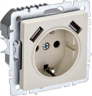 BRITE Розетка 1-местная с заземлением с защитными шторками 16А с USB A+A 5В 2,1А РЮш10-1-БрКр бежевый, цена за 1 шт – фото 4