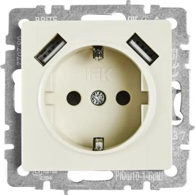 BRITE Розетка 1-местная с заземлением с защитными шторками 16А с USB A+A 5В 2,1А РЮш10-1-БрКр бежевый, цена за 1 шт