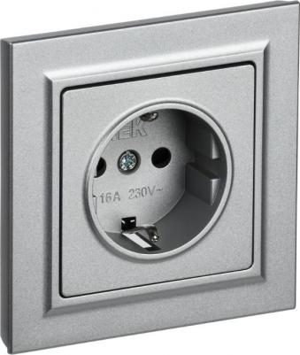 BRITE Розетка 1-местная с заземлением с защитными шторками 16А в сборе РСР14-1-0-БрА алюминий, цена за 1 шт