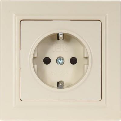 BRITE Розетка 1-местная с заземлением с защитными шторками 16А в сборе РСР14-1-0-БрКр бежевый, цена за 1 шт – фото 1