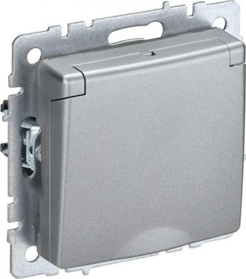 BRITE Розетка 1-местная с заземлением с защитными шторками и крышкой 16А IP20 РСбш10-3-БрА алюминий, цена за 1 шт