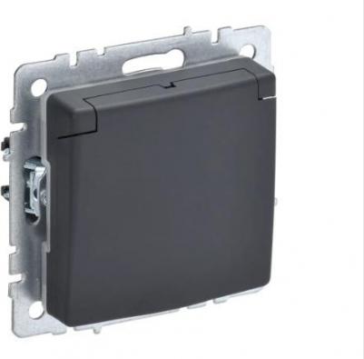 BRITE Розетка 1-местная с заземлением с защитными шторками и крышкой 16А IP20 РСбш10-3-БрГ графит, цена за 1 шт – фото 9